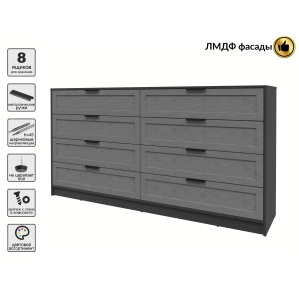 Kомод Тренд КТ-К197 (Антрацит ЛДСП/ Дуб серый ЛМДФ) Ш1965 В1020 Г451